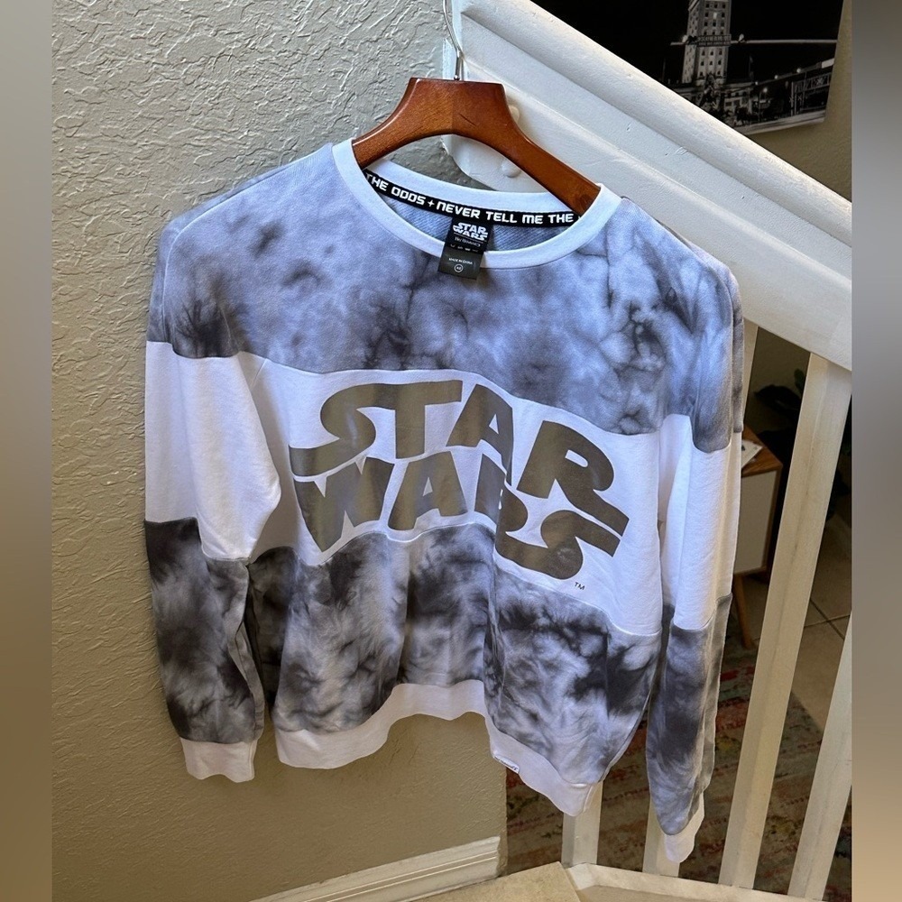 Her Universe Star Wars Sweatshirt Women XS Grey White Tie-Dye Metallic Logo - Picture 4 of 9